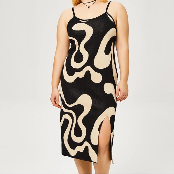 LAST CHANCE Cider Black and Cream Slip Midi Dress for Cocktail - Picture 5 of 5